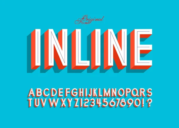 Inline Vintage Condensed Alphabet Old School Retro Typography Векторная Миграция — стоковый вектор