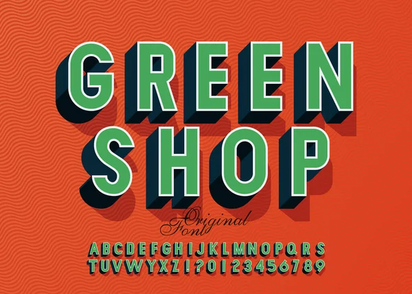 Vector Modern Logo Green Shop Czcionką Sfazowane Litery Alfabetu Cieniem — Wektor stockowy