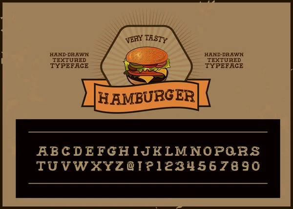 Handgemachte Schrift Burger Individuell Handgeschriebenes Alphabet Retro Strukturierte Handgezeichnete Schrift — Stockvektor