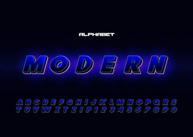 Soyut neon yazı tipi ve alfabenin vektörü.