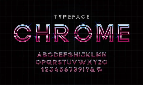 Retro Alphabet Font Tipo Efecto Metálico Letras Números Tipo Letra — Vector de stock