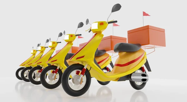 Yellow Model Motorcycle Orange Box Red Frag Concept Food Delivery — Stock Photo, Image