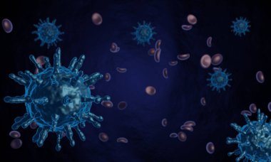 Coronavirus hastalığı COVID-19 enfeksiyon tıbbi illüstrasyon. Patojen solunum gribi covid virüs hücreleri. Coronavirus hastalığının yeni resmi adı COVID-19. 3B Hazırlama.