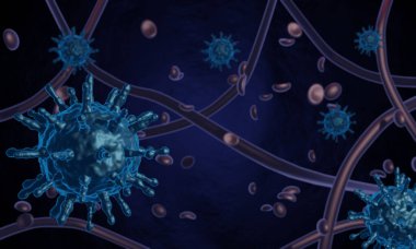 Coronavirus hastalığı COVID-19 enfeksiyon tıbbi illüstrasyon. Patojen solunum gribi covid virüs hücreleri. Coronavirus hastalığının yeni resmi adı COVID-19. 3B Hazırlama.