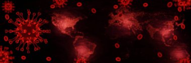 Coronavirus hastalığı COVID-19 enfeksiyon tıbbi illüstrasyon. Patojen solunum gribi covid virüs hücreleri. Coronavirus hastalığının yeni resmi adı COVID-19. 3B Hazırlama.