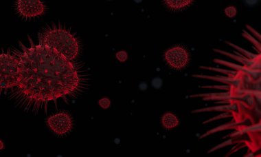 Uzun antenli küresel şekilli soyut bakteri ya da virüs hücresi. Corona virüsü. Salgın ya da virüs enfeksiyonu kavramı - 3B Hazırlama.