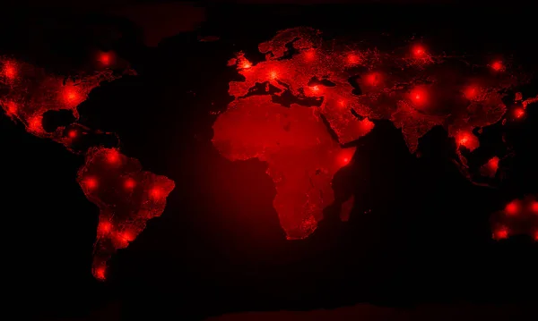 世界地图显示了眼镜蛇 Ncov 或眼镜蛇危机的红斑和热点 Covid 19病毒Ncov概念 科罗纳病毒来自武汉 中国危机的概念 大流行或病毒感染概念 3D渲染 — 图库照片