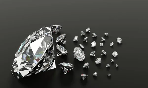 Rendu Nombreux Diamants Taille Sur Surface Gris Foncé — Photo