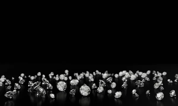 Diamants Sur Fond Noir Avec Reflet Sur Surface Rendu — Photo