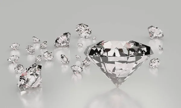Diamants Grande Taille Sur Fond Blanc Avec Réflexion Sur Surface — Photo