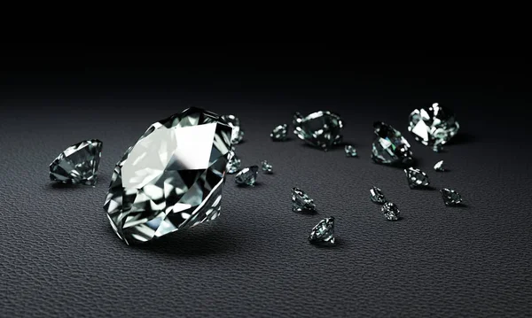 Відтворення Діамантів Багатьох Розмірів Темно Сірій Поверхні — стокове фото