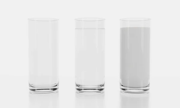 Скло Білому Тлі Відображенням Очистіть Воду Прозорому Склі Молоко Чистій — стокове фото