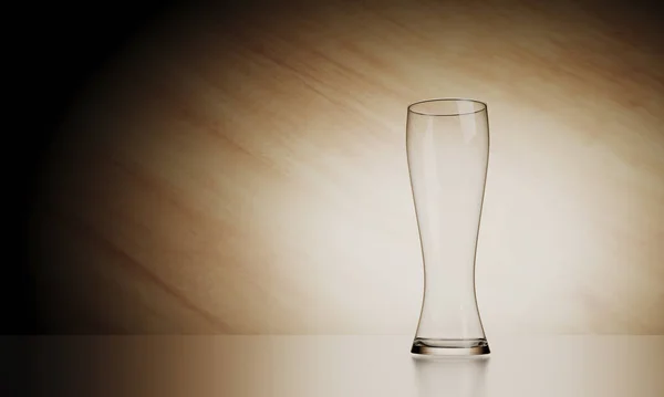 木制背景玻璃杯啤酒和带彩色空间的反射 — 图库照片