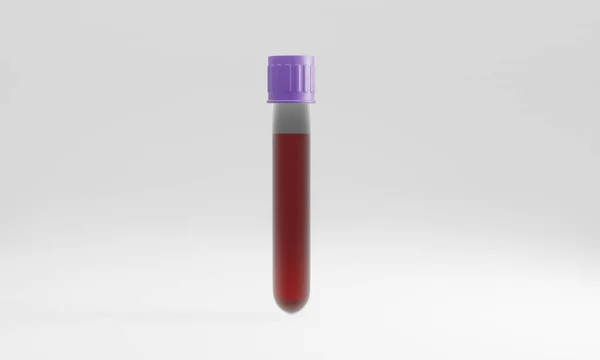 血液と白の背景に隔離されたラベルなしでチューブをテストします コロナウイルスの実験の概念 3Dレンダリング — ストック写真