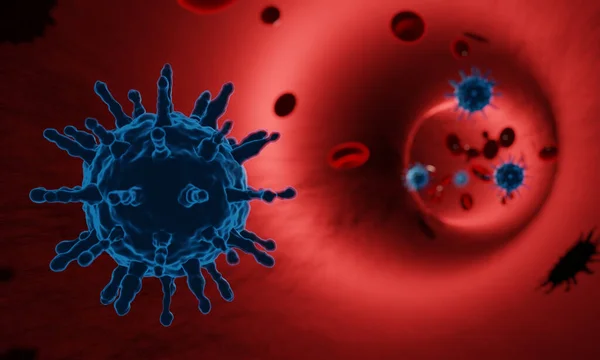Coronavirus hastalığı COVID-19 enfeksiyon tıbbi illüstrasyon. Patojen solunum gribi covid virüs hücreleri. Coronavirus hastalığının yeni resmi adı COVID-19. 3B Hazırlama.
