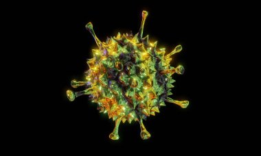 Uzun antenli küresel şekilli soyut bakteri ya da virüs hücresi. Corona virüs krizi konsepti. Salgın ya da virüs enfeksiyonu kavramı - 3B Hazırlama.