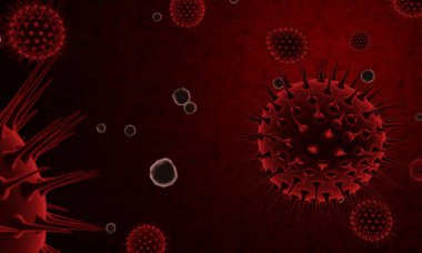 Covid-19 virüs nCoV konsepti. Uzun antenli küresel şekilli soyut bakteri ya da virüs hücresi. Corona virüsü. Kriz konsepti Salgın ya da virüs enfeksiyonu kavramı - 3B Hazırlama.