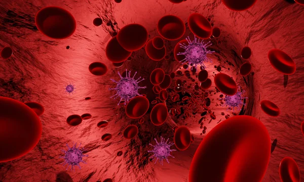 Mockup Vírus Vagy Baktériumok Vörösvérsejtek Egy Artériában Vagy Érben Áramlás — Stock Fotó