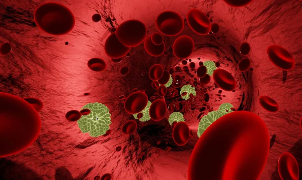 Mockup Vírus Vagy Baktériumok Vörösvérsejtek Egy Artériában Vagy Érben Áramlás — Stock Fotó
