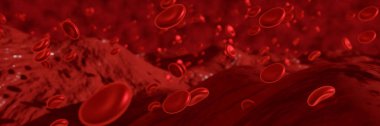 Red blood cells moving in blood vessel for land scape style. 3D rendering. use for background and wallpaper clipart