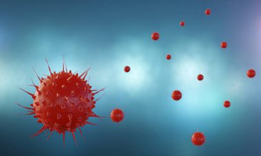 Coronavirus hastalığı COVID-19 enfeksiyon tıbbi illüstrasyon. Patojen solunum gribi covid virüs hücreleri. Coronavirus hastalığının yeni resmi adı COVID-19. 3B Hazırlama.