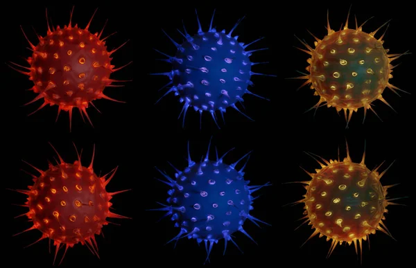 Set Mehrfarbiger Abstrakter Bakterien Oder Viruszellen Kugelförmiger Form Mit Langen — Stockfoto