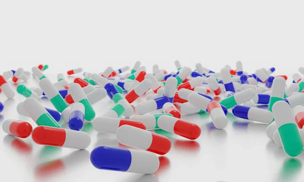 Pharma Bunte Pillen Medizin Antibiotika Tabletten Medizin Rendering — Stockfoto