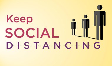 Korona Virüsü 'nün Sosyal Mesafe Belirleme Sancağı ile izole bir arka plan üzerine yaratıcı kavram. Coronovirüs salgın koruma ekipmanları için mesafe işareti tutun. Önleyici önlemler. Kendini korumak için adımlar.