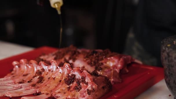 Bucătar Murături Carne Restaurant — Videoclip de stoc