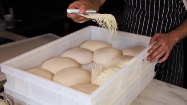 Cook Prepares Pizza Dough Restaurant — Stock Video