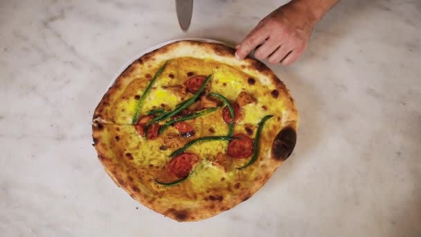 Chef Prepares Pizza Restaurant — Stock Video