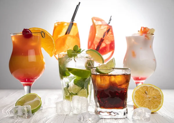 Various cocktails on a white background
