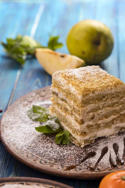 Hausgemachte Desserts Auf Blauem Hintergrund — Stockfoto