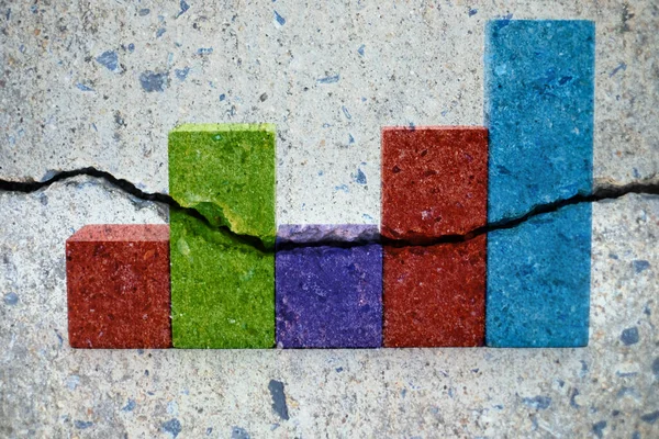 Coronavirus impact, economic down, economic crisis and economic growth down concept.  Double exposure of bar graphs and broken road.