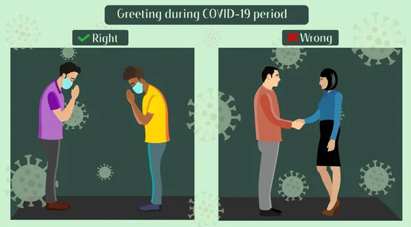 Greeting Covid Period Which Right Which Wrong — Stock Vector