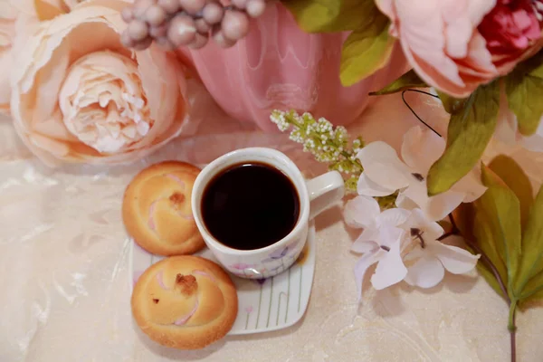 Taza Leche Beber Café Flor —  Fotos de Stock