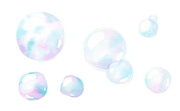 Soap Air Bubbles Undersea Effect Watercolor Hand Painting Isolate White — Stock Photo, Image