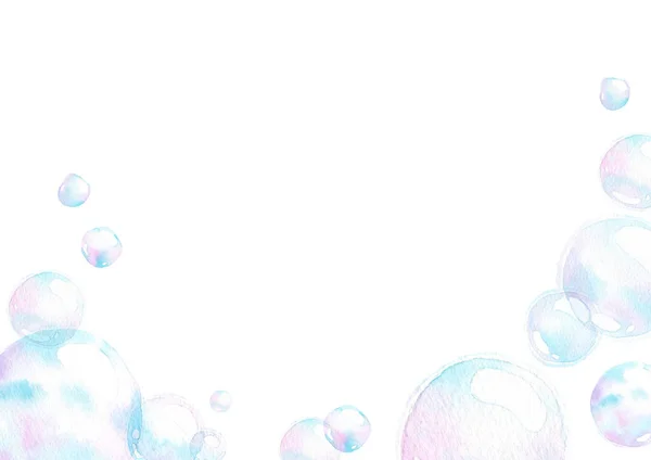 Soap Air Bubbles Undersea Effect Watercolor Hand Painting Isolate White — Stock Photo, Image