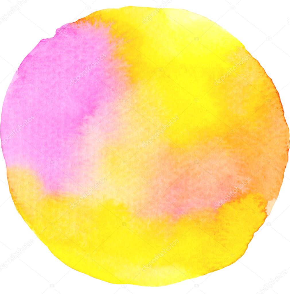 Abstract watercolor hand painting in circle shape for the text message background. Colorful splashing in the paper. Perfect for branding, greetings, websites, digital media, invites, weddings.