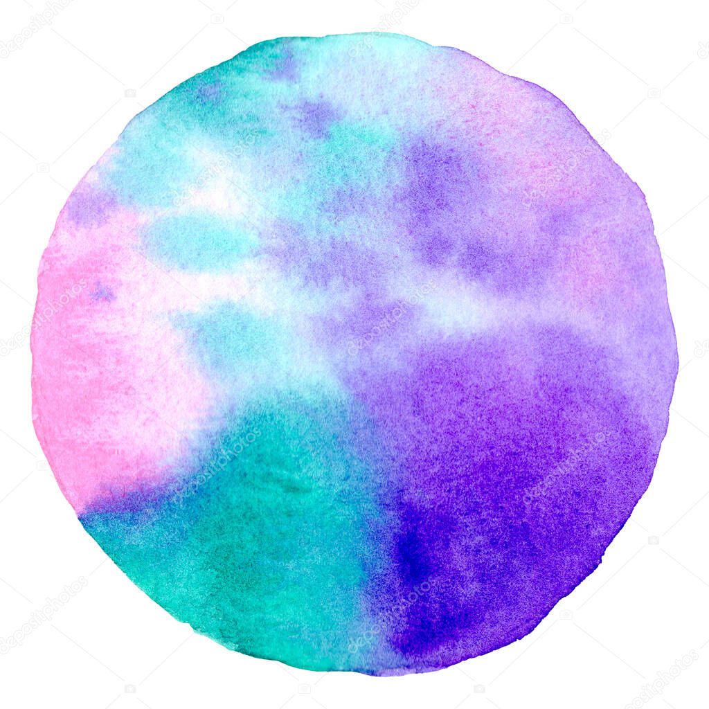 Multicolor abstract watercolor hand painting in circle shape for the text message background. Colorful splashing in the paper. Perfect for branding, greetings, websites, digital media, invites, weddings.