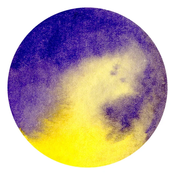 黄色和紫色抽象水彩画以圆形为文本信息背景 彩色的飞溅在纸上 完美的品牌 数字媒体 — 图库照片