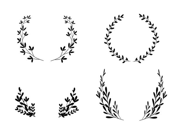 Květiny Listy Věnec Ručně Kreslený Vektor Sbírka Botanických Náčrtků Dekorativní — Stockový vektor