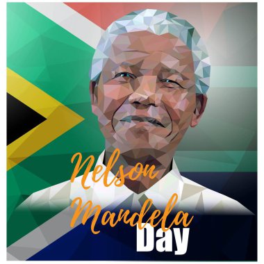 India-16 May,2020: INTERNATIONAL NELSON MANDELA DAY SHOWING THE GEOMETRICAL PIC OF NELSON MANDELA WITH SOUTH AFRICAN FLAG IN THE BACKGROUND. clipart