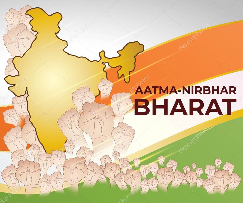 VECTOR ILLUSTRATION FOR SELF DEPENDENT INDIA. ILLUSTRATION SHOWS THE TEXT AATMA NIRBHAR BHARAT MEANS 