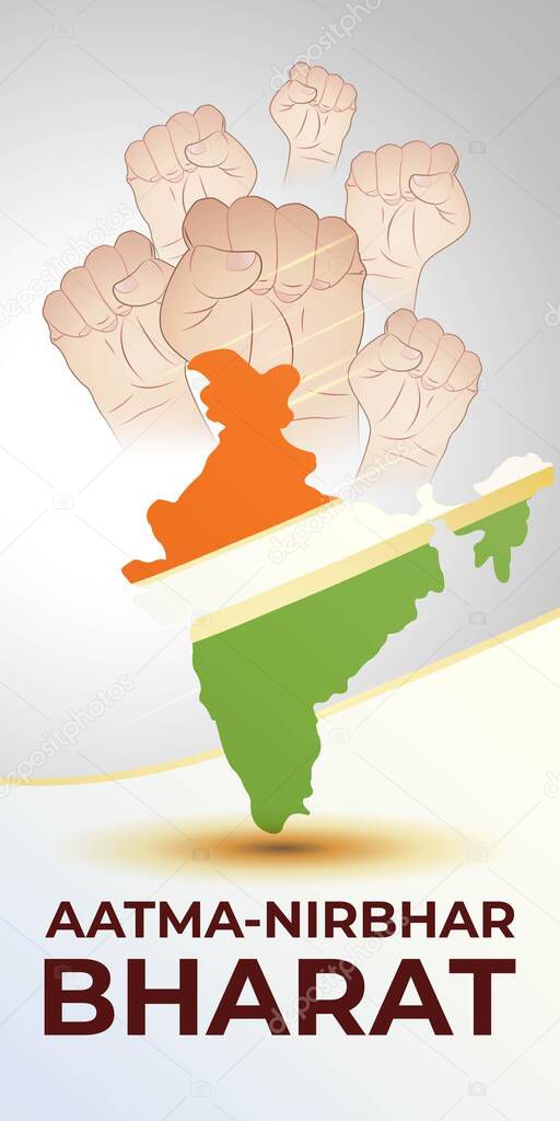 VECTOR ILLUSTRATION FOR SELF DEPENDENT INDIA. ILLUSTRATION SHOWS THE TEXT AATMA NIRBHAR BHARAT MEANS 