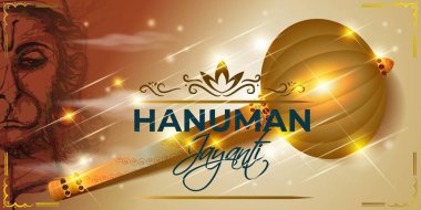 Hint festivali Hanuman Jayanti için Hint metniyle çizilen vektör illüstrasyonu dizaynda 