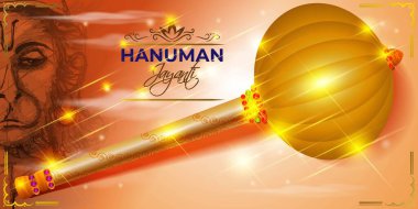 Hint festivali için Hanuman Jayanti 'nin Hint metniyle vektör illüstrasyonu 