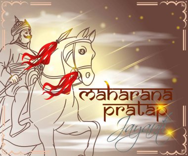 Hindistan tarihinin cesur krallarından Maharana Pratap 'ın vektör çizimi hayatını feda ederek ulusu, özgürlüğü ve kültürü korudu. Maharana Pratap Jayanti 'leri kahramanlığının kutsal bir anısı olarak kutlandı..