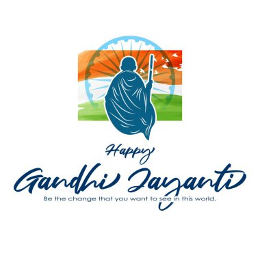 Vector illustration of Gandhi Jayanti showing the image of Mahatma Gandhi with Indian Flag. Gandhi Jayanti is celebrated on his birthday 2nd October.  clipart