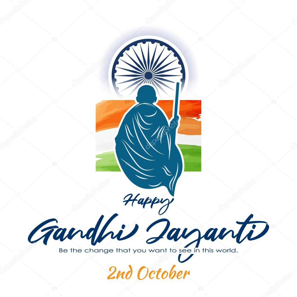 Vector illustration of Gandhi Jayanti showing the image of Mahatma Gandhi with Indian Flag. Gandhi Jayanti is celebrated on his birthday 2nd October. 
